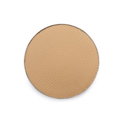 Beige eye shadow on white background, top view. Decorative cosmetics