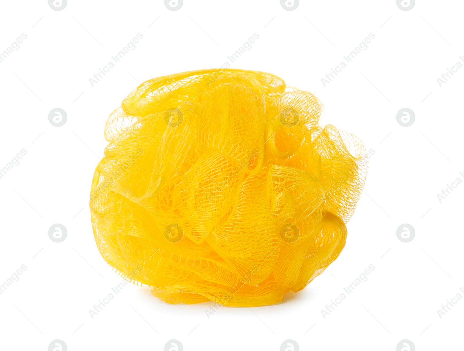 Photo of New yellow shower puff isolated on white