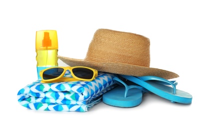 Composition with beach objects on white background