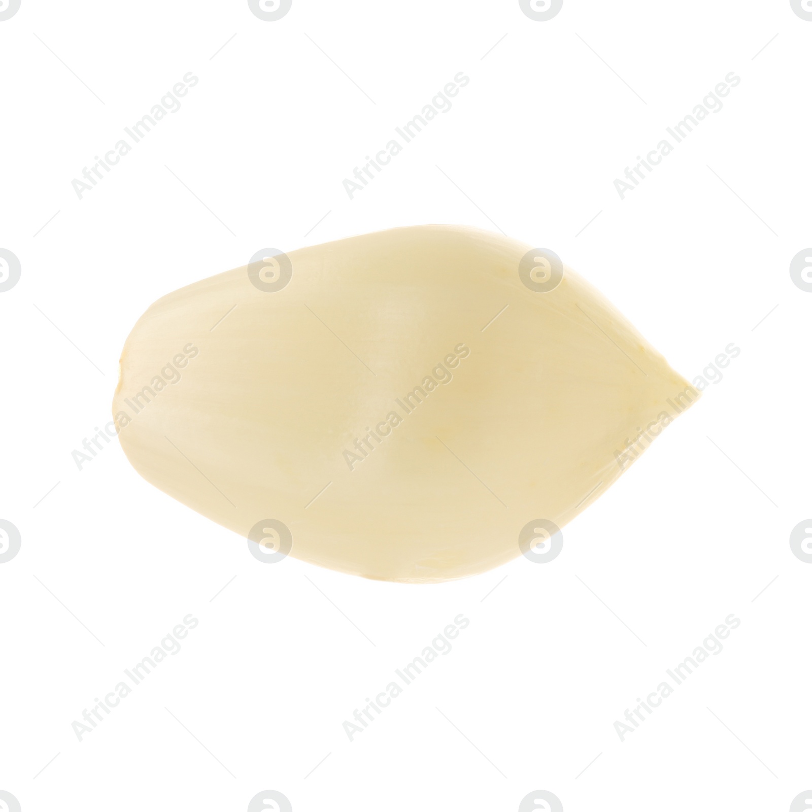 Photo of One peeled clove of garlic isolated on white