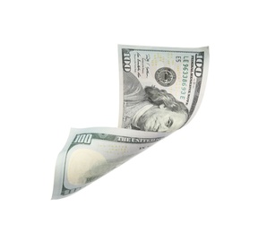 One hundred dollar banknote on white background. American national currency