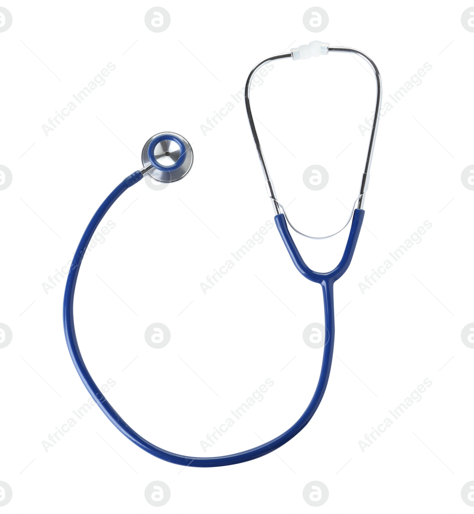 Photo of Stethoscope on white background, top view. Medical device