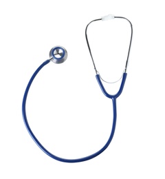 Photo of Stethoscope on white background, top view. Medical device