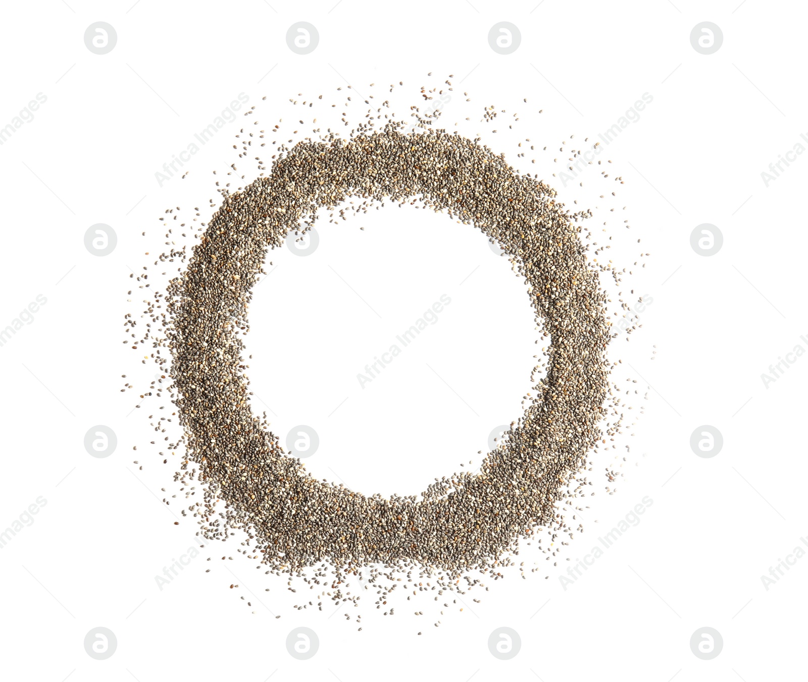 Photo of Frame made of chia seeds on white background, top view with space for text