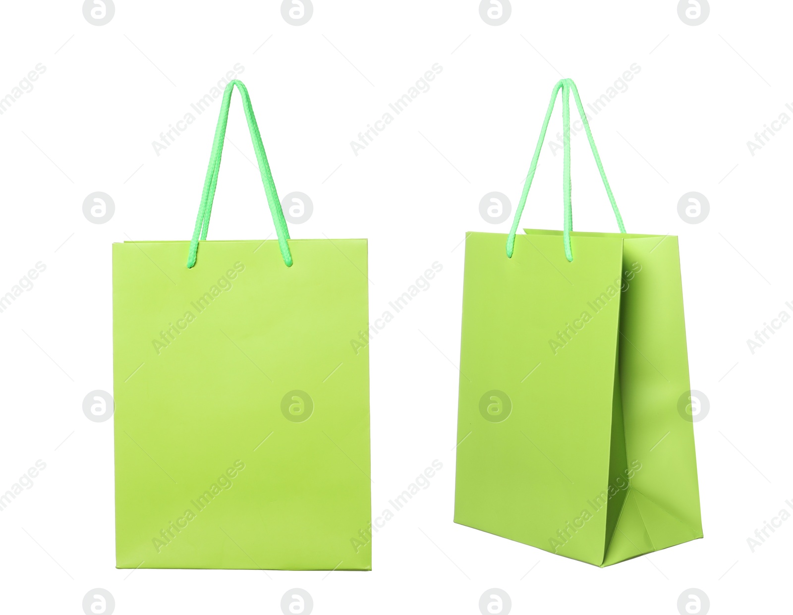 Image of Light green shopping bag isolated on white, different sides