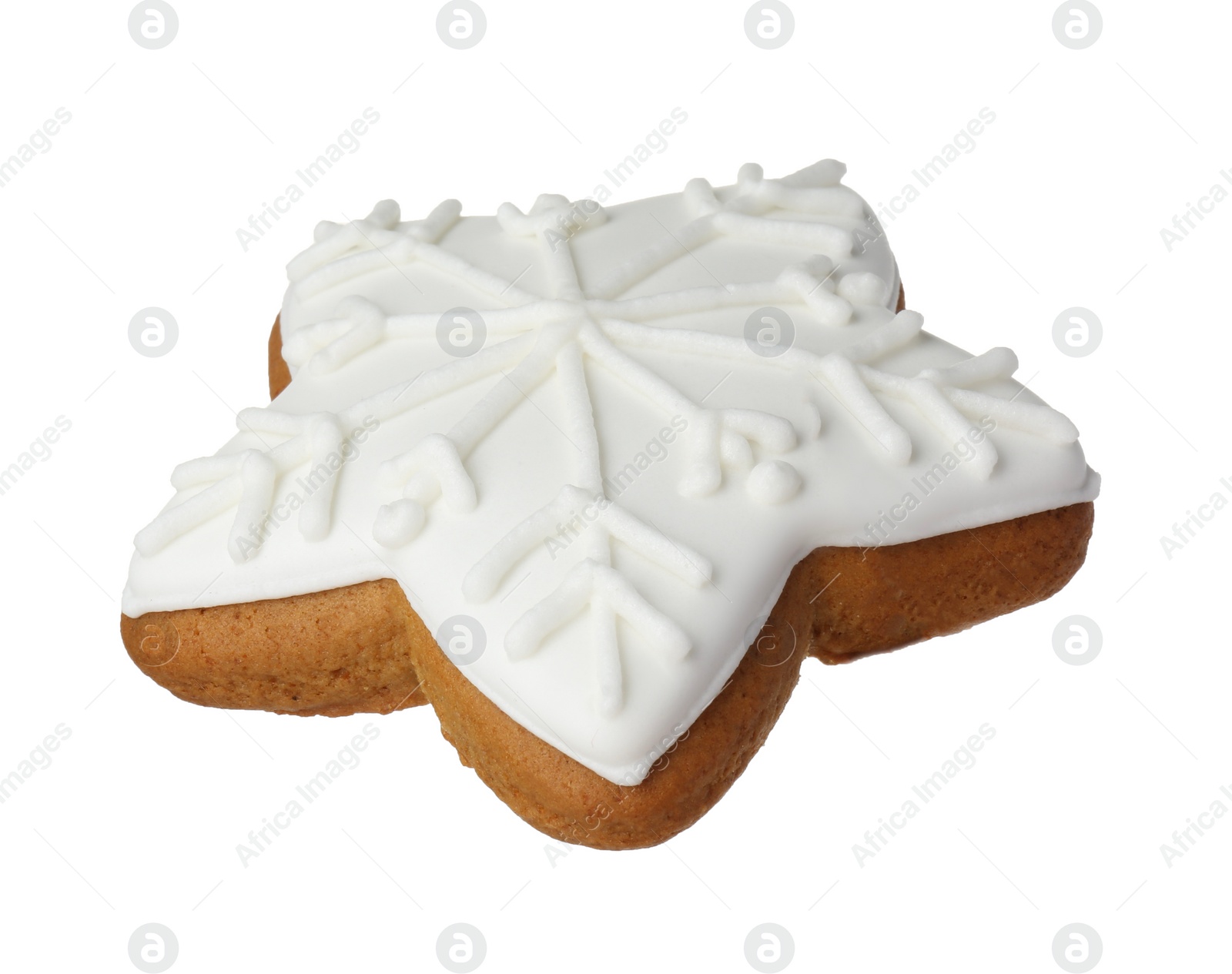 Photo of Tasty star shaped Christmas cookie with icing isolated on white