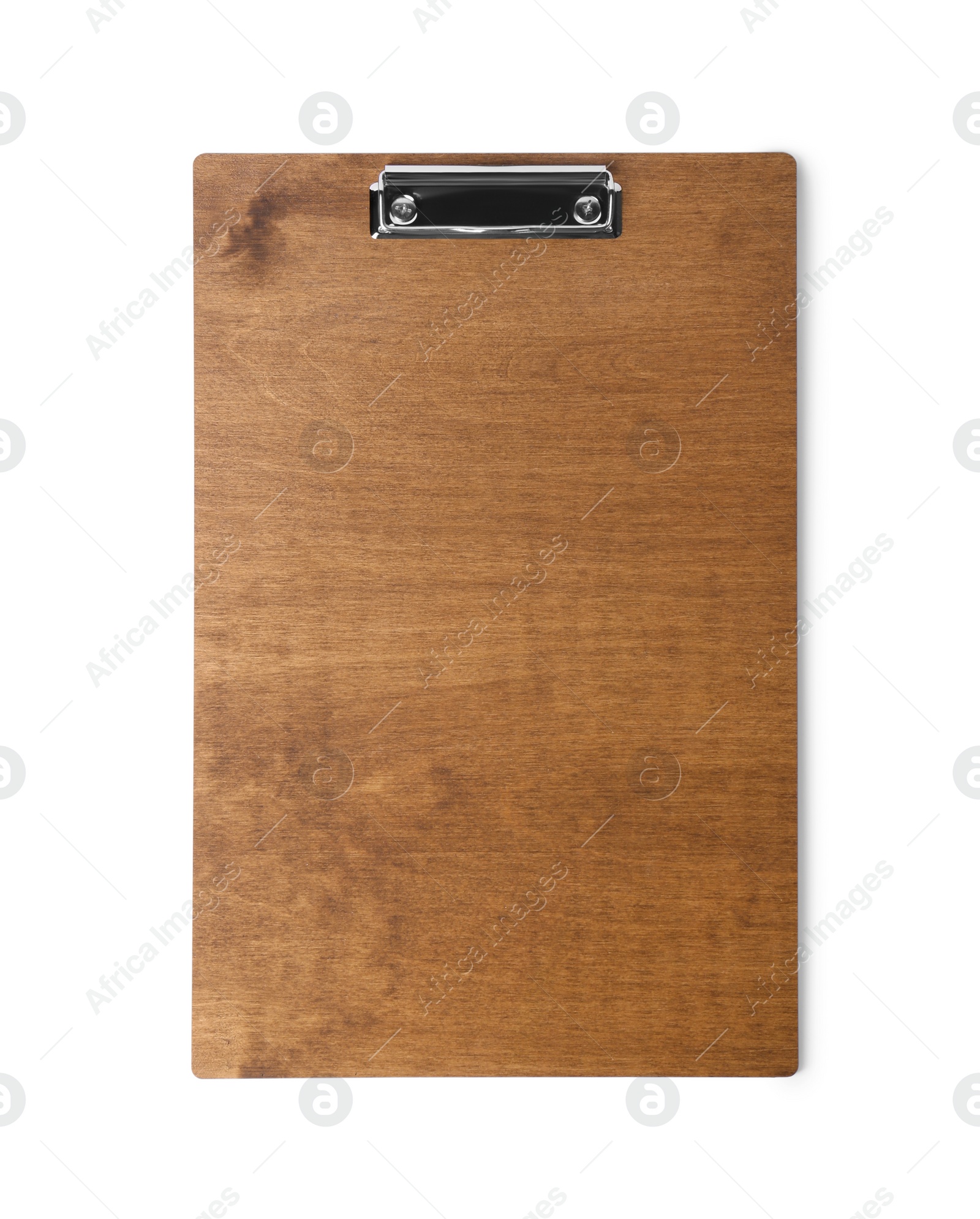 Photo of Wooden clipboard isolated on white, top view