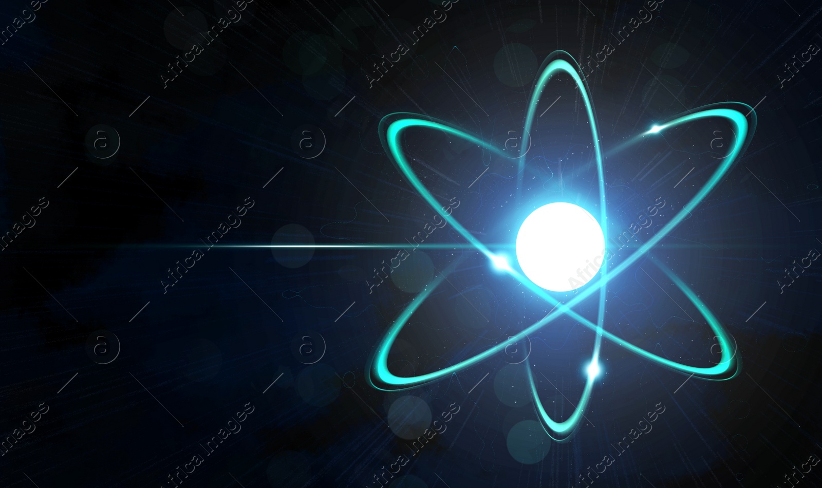 Illustration of Virtual model of atom on dark background. Illustration