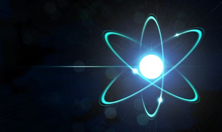 Illustration of Virtual model of atom on dark background. Illustration