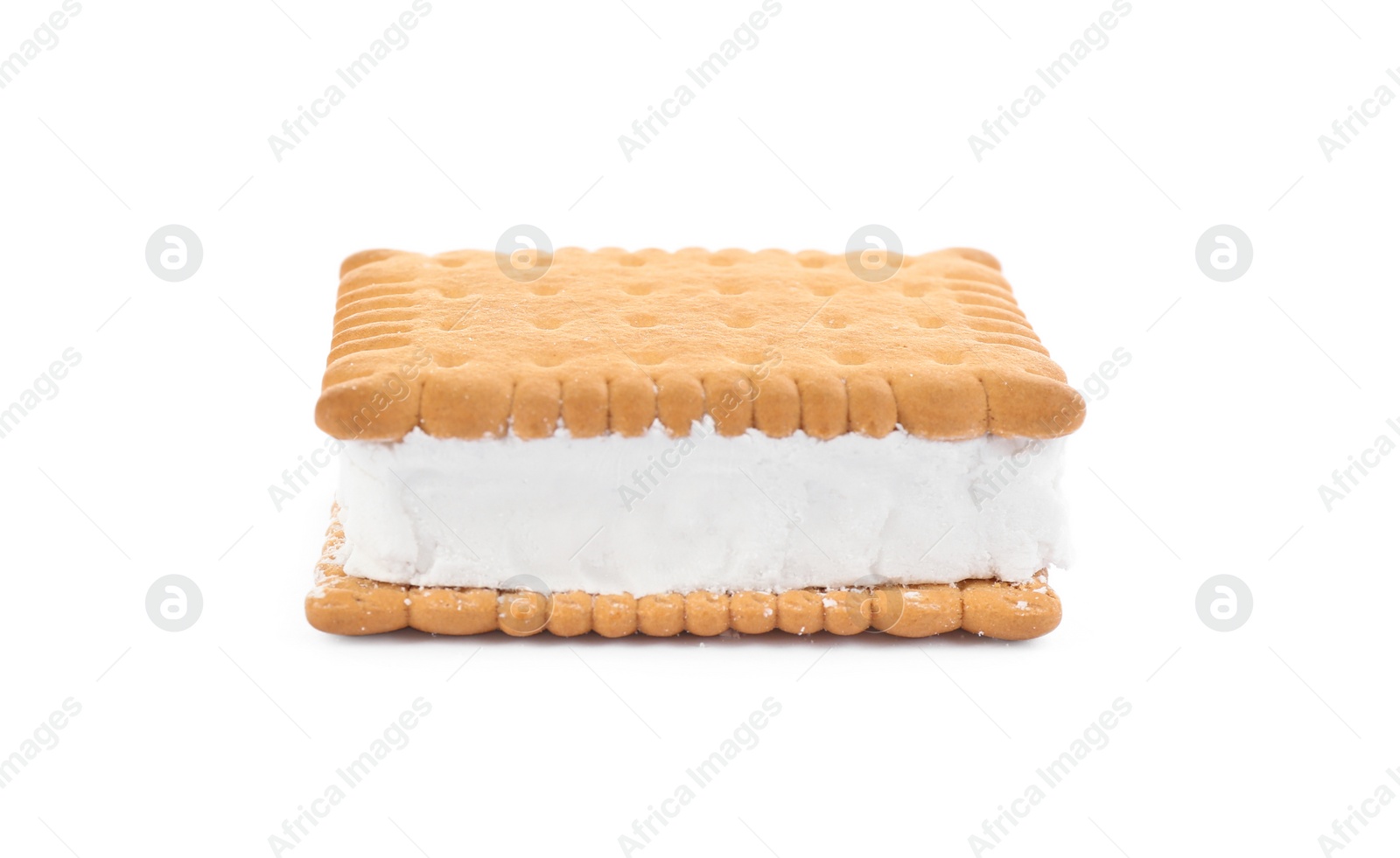 Photo of Sweet delicious ice cream cookie sandwich isolated on white