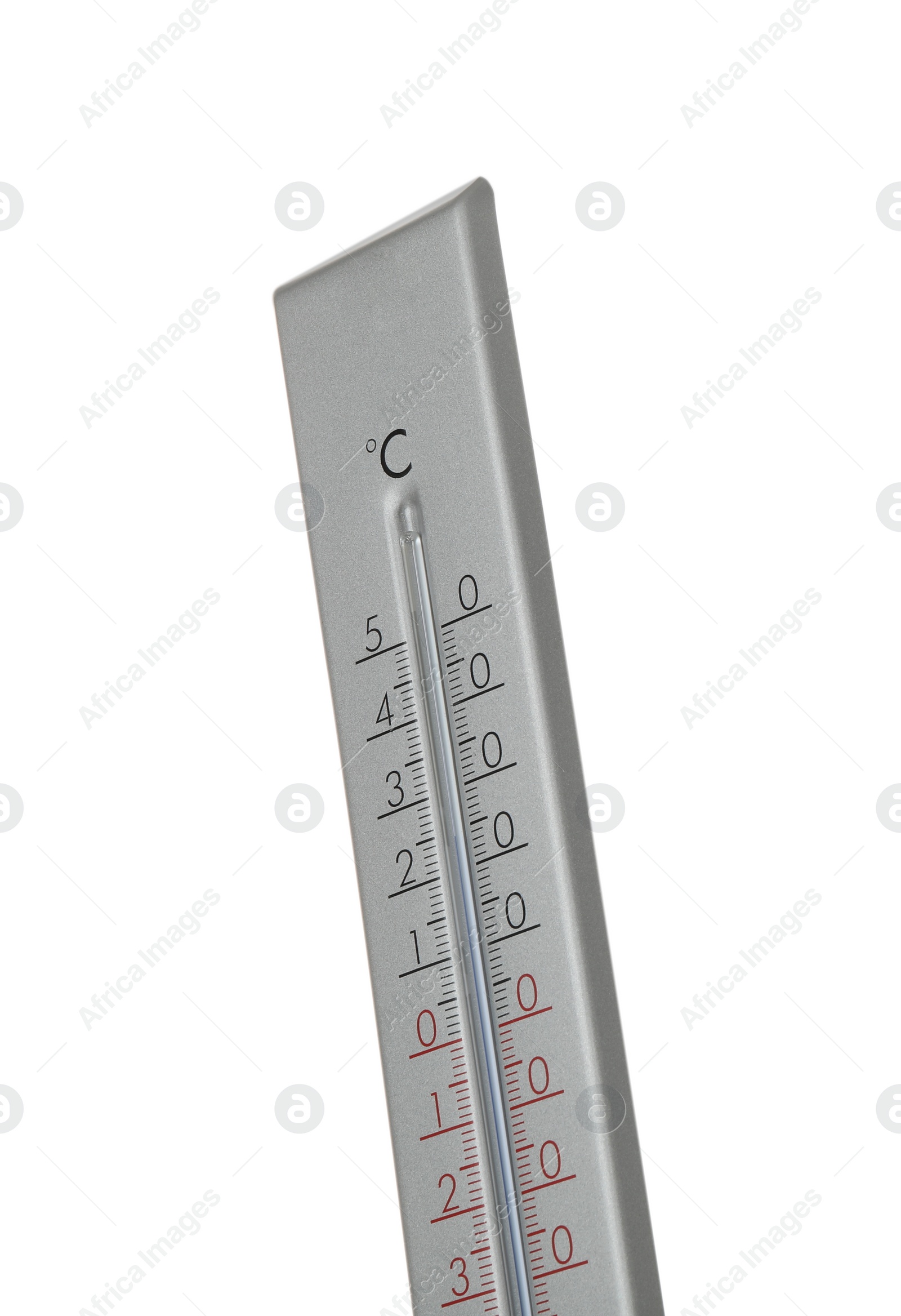 Photo of Modern grey weather thermometer on white background