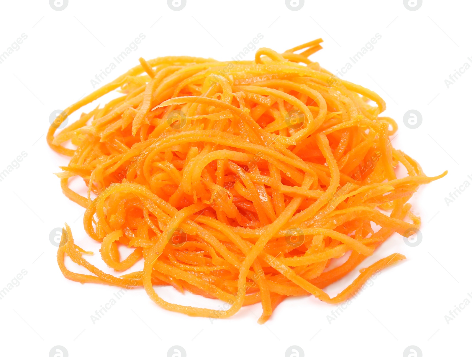 Photo of Delicious Korean carrot salad isolated on white