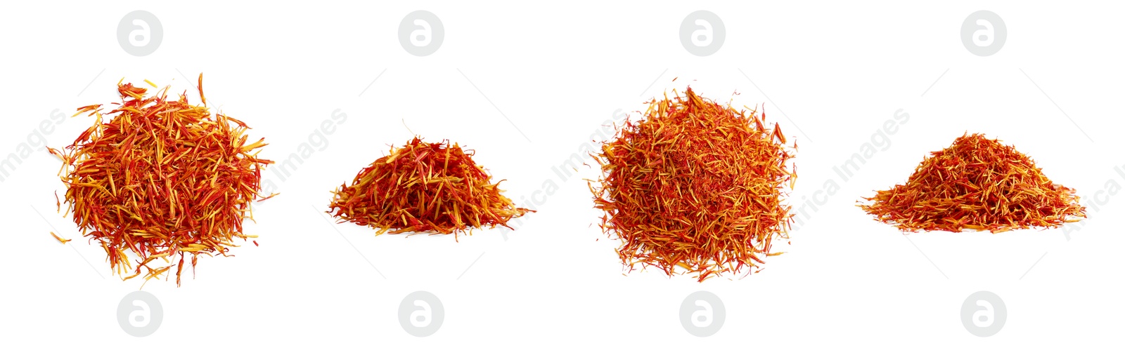 Image of Piles of aromatic saffron isolated on white, set