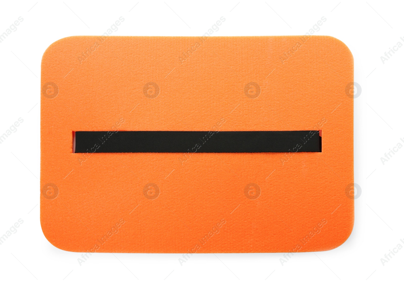 Photo of Orange foam seat mat for tourist isolated on white, top view