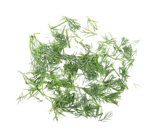 Photo of Pile of fresh green dill isolated on white, top view