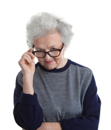 Photo of Portrait of mature woman isolated on white