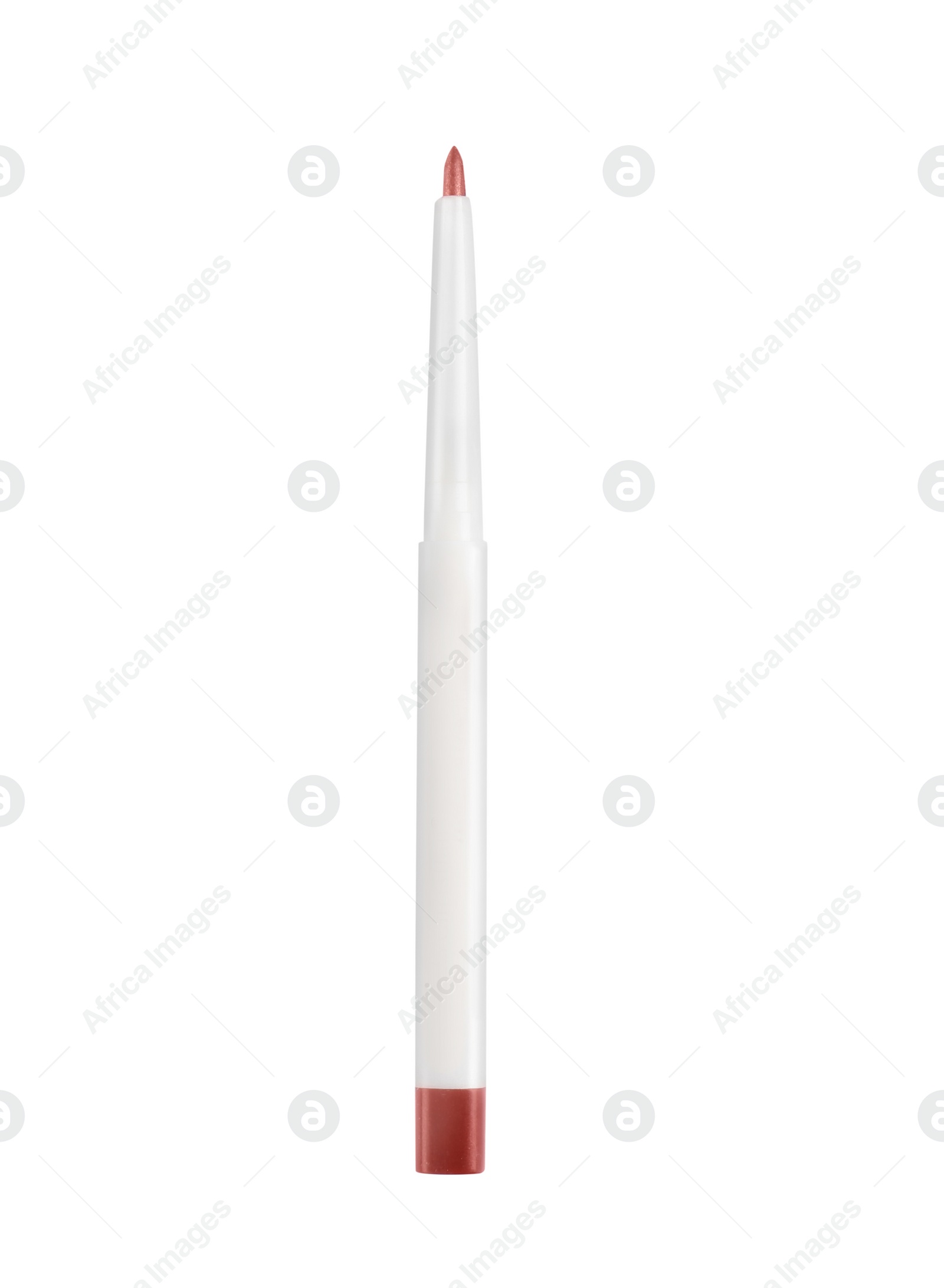 Photo of Lip pencil isolated on white, top view. Cosmetic product