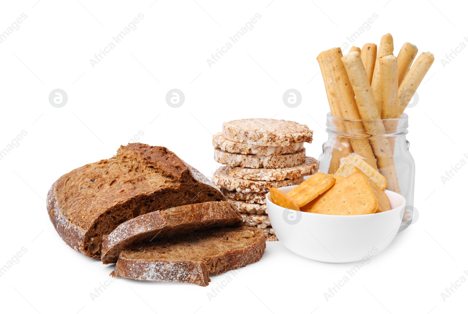 Photo of Different gluten free products on white background