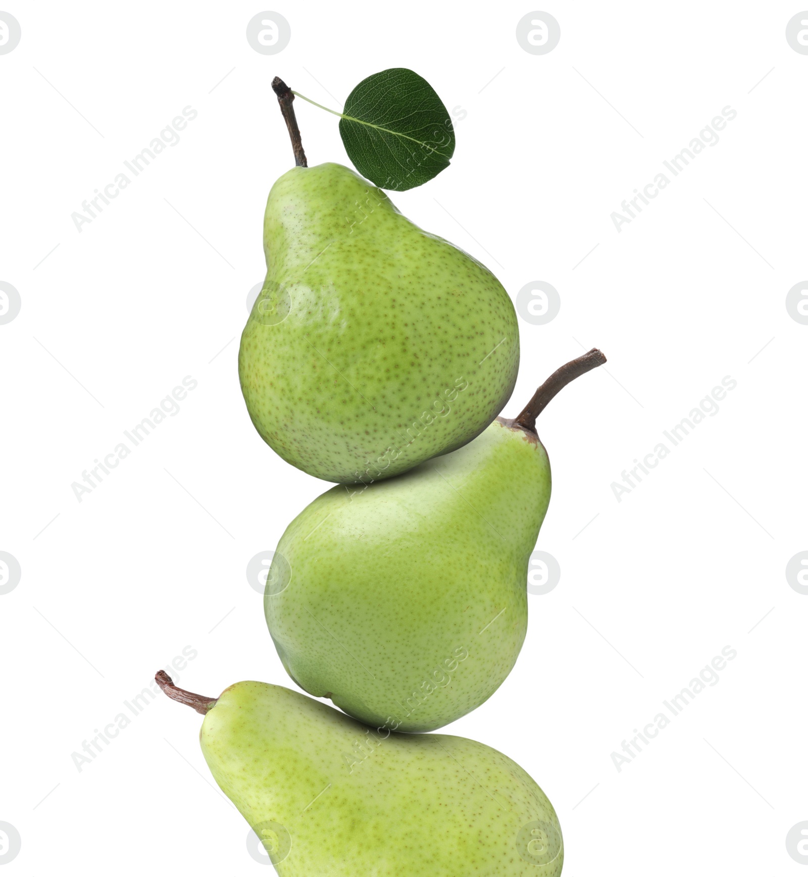 Image of Three fresh ripe pears on white background