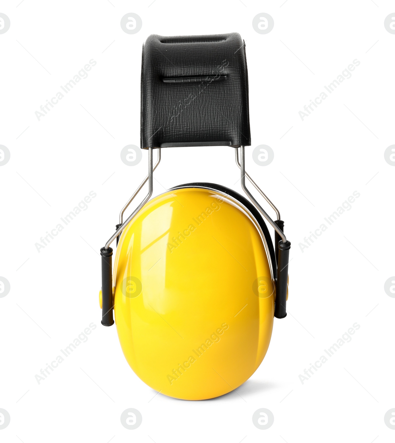 Photo of Protective headphones on white background. Construction tool