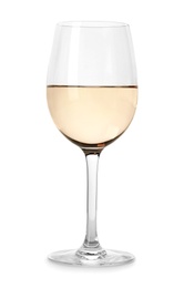 Photo of Glass of expensive wine on white background