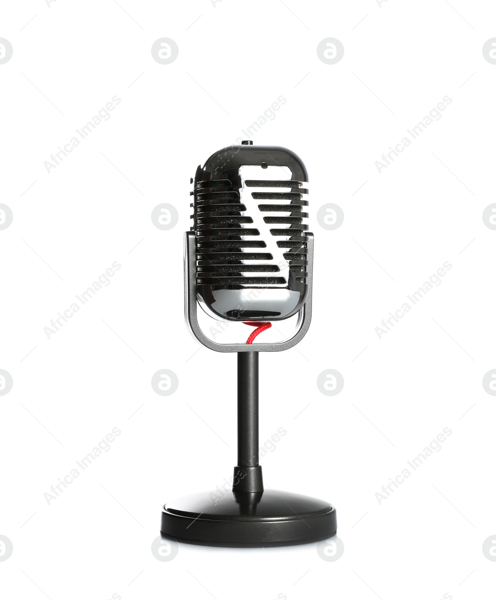 Photo of Vintage microphone isolated on white. Journalist's equipment