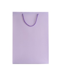 Photo of Lilac paper shopping bag isolated on white