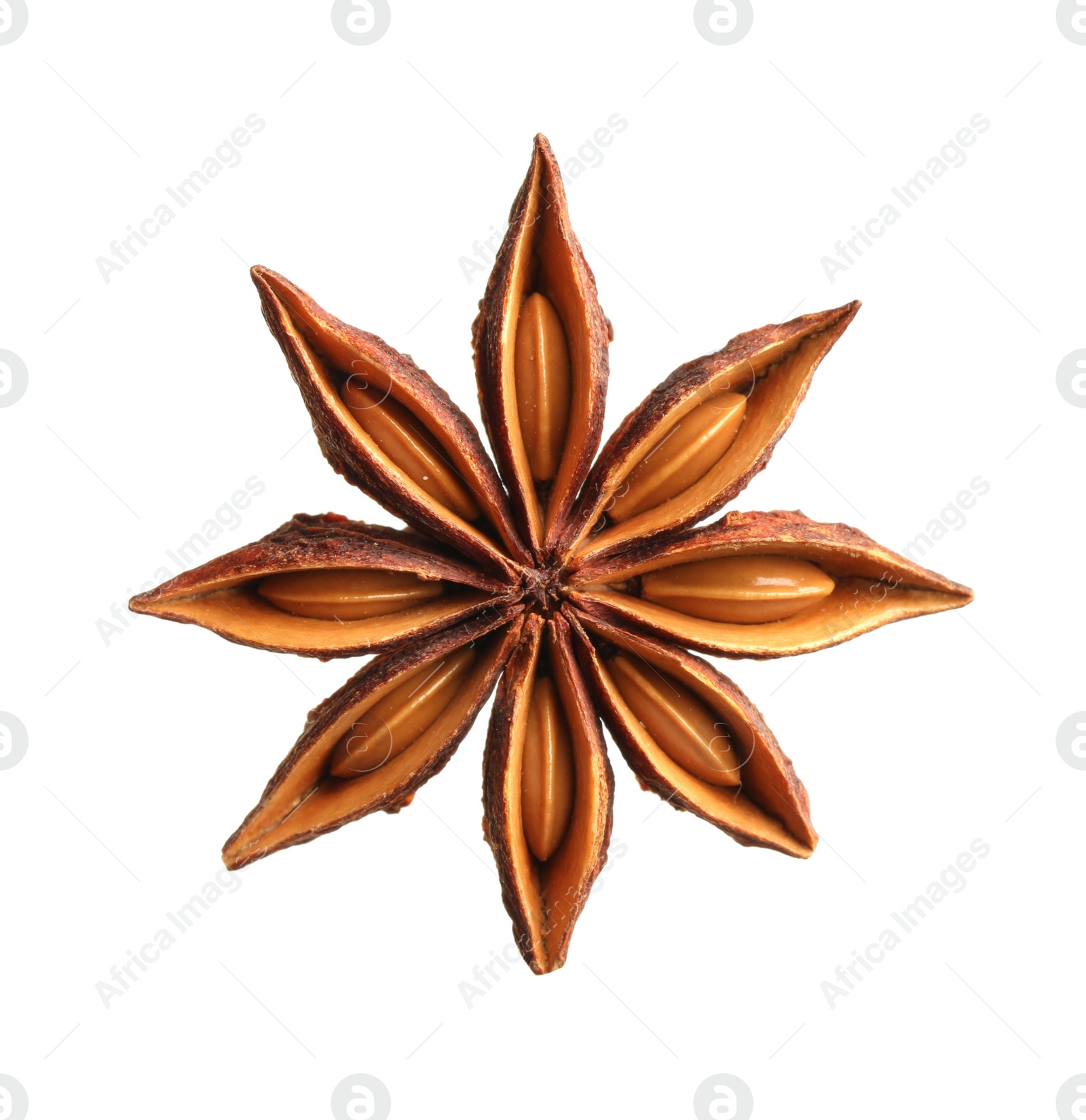 Photo of Dry anise star with seeds isolated on white