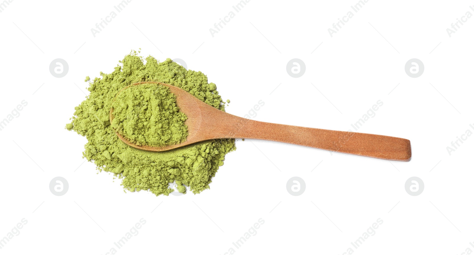 Photo of Henna powder and spoon isolated on white