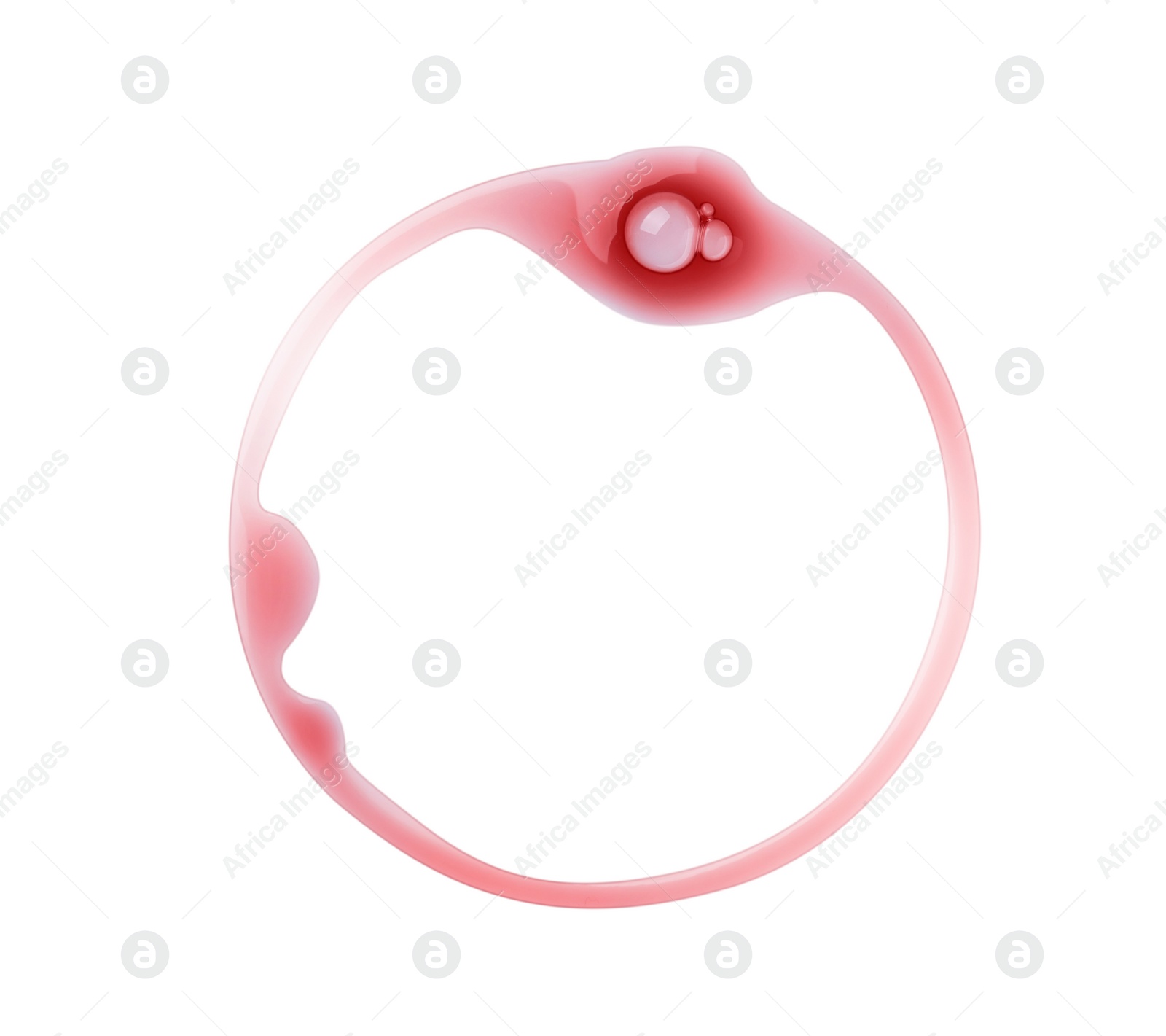 Photo of Red wine ring on white background, top view