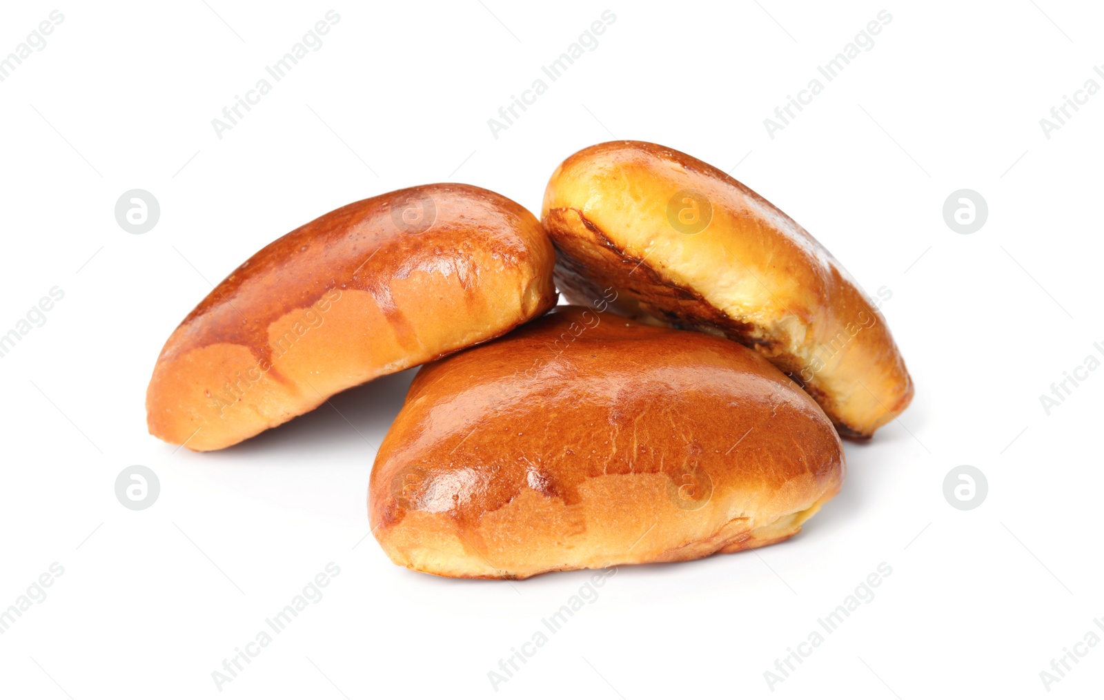 Photo of Baked pirozhki on white background. Delicious pastry