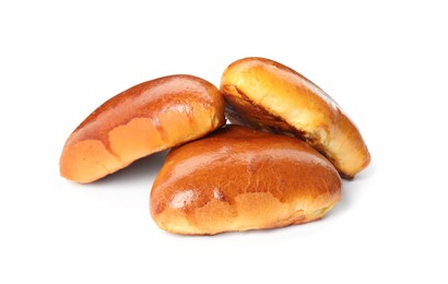 Photo of Baked pirozhki on white background. Delicious pastry