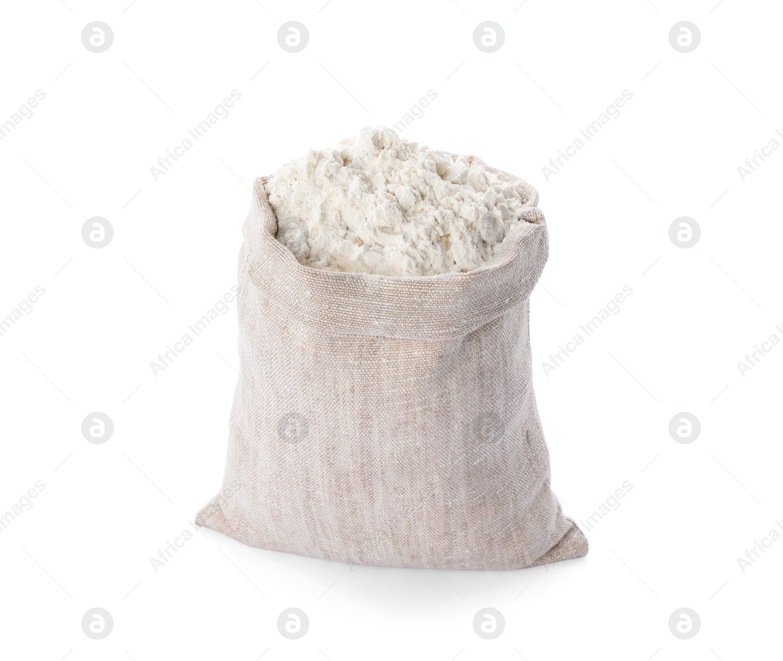 Photo of Sack with organic flour isolated on white