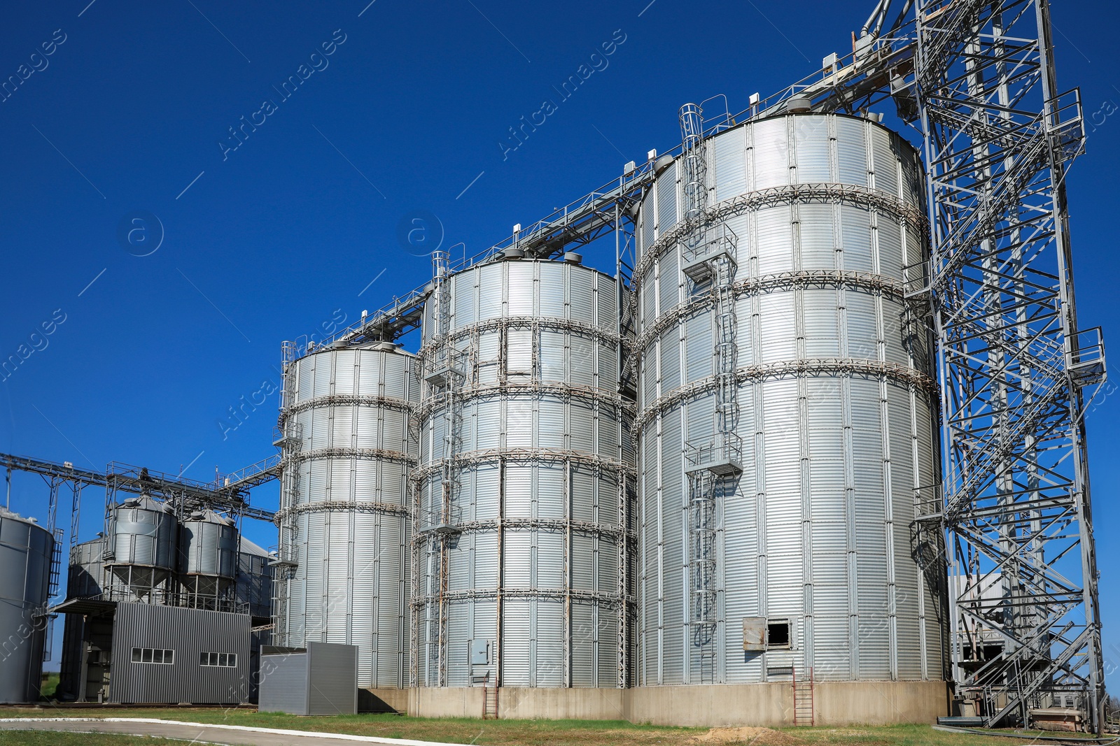 Photo of View of modern granaries for storing cereal grains outdoors