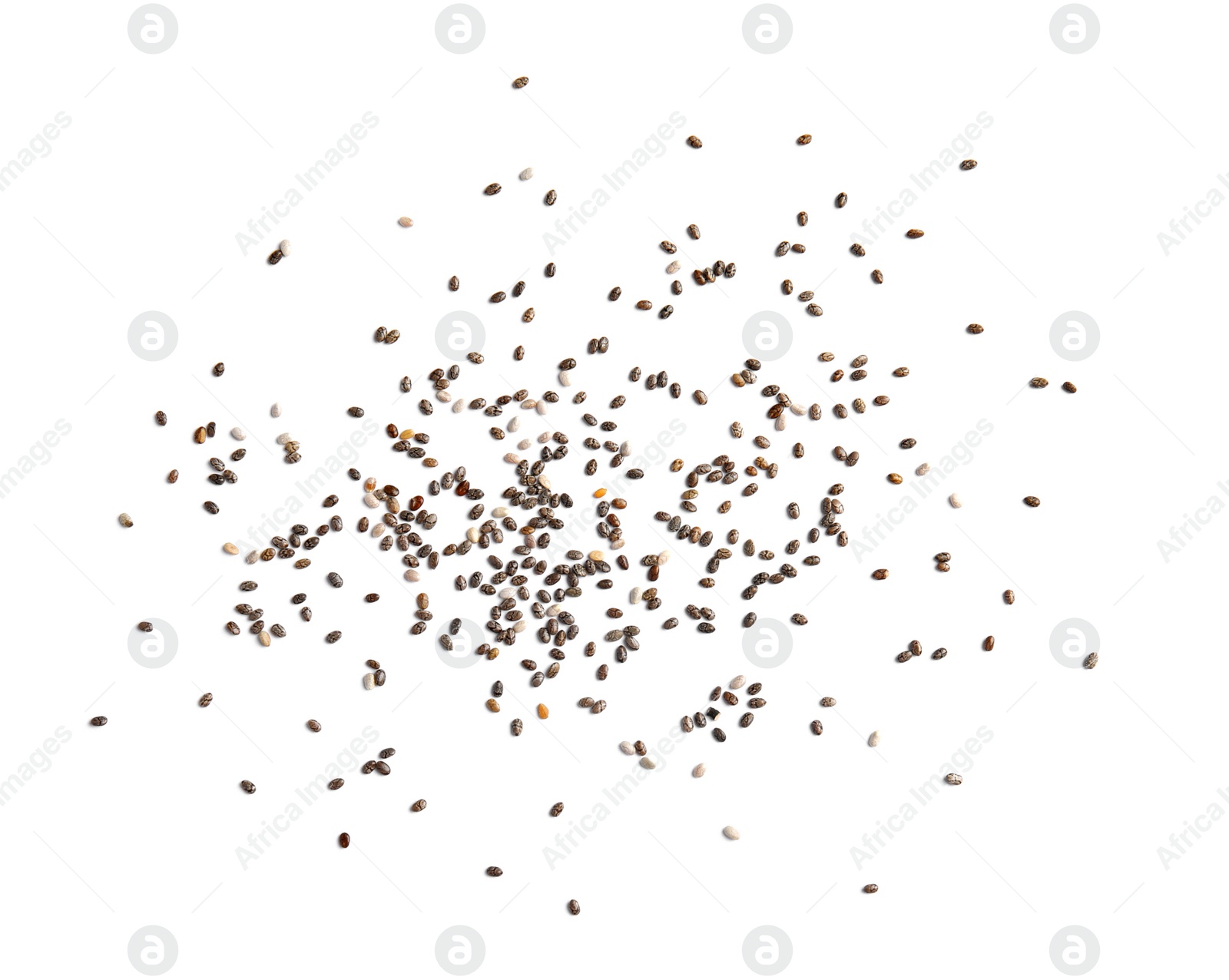 Photo of Chia seeds isolated on white, top view