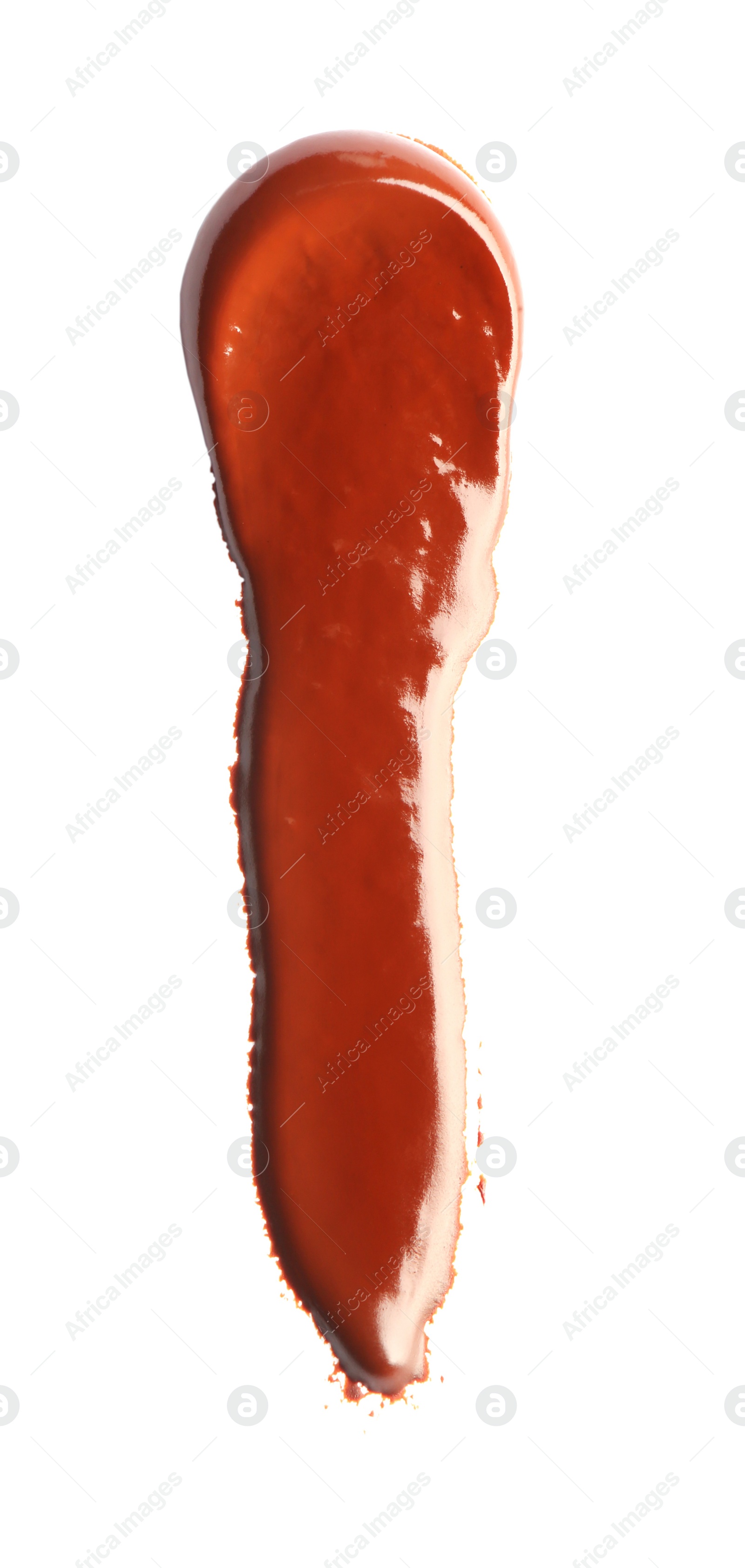 Photo of Abstract brushstroke of red paint isolated on white