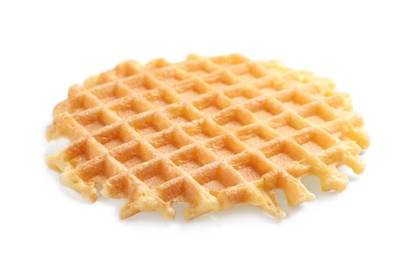 Photo of Delicious waffle for breakfast on white background