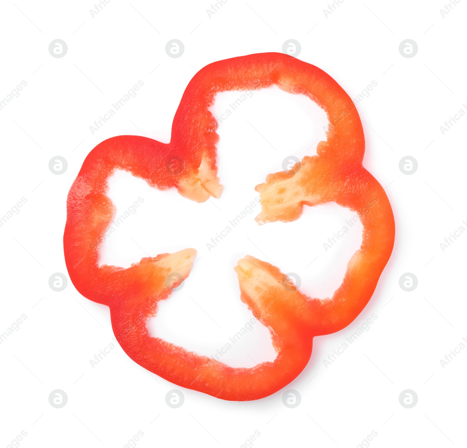 Photo of Slice of red bell pepper isolated on white, top view