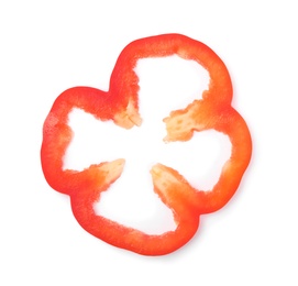 Photo of Slice of red bell pepper isolated on white, top view