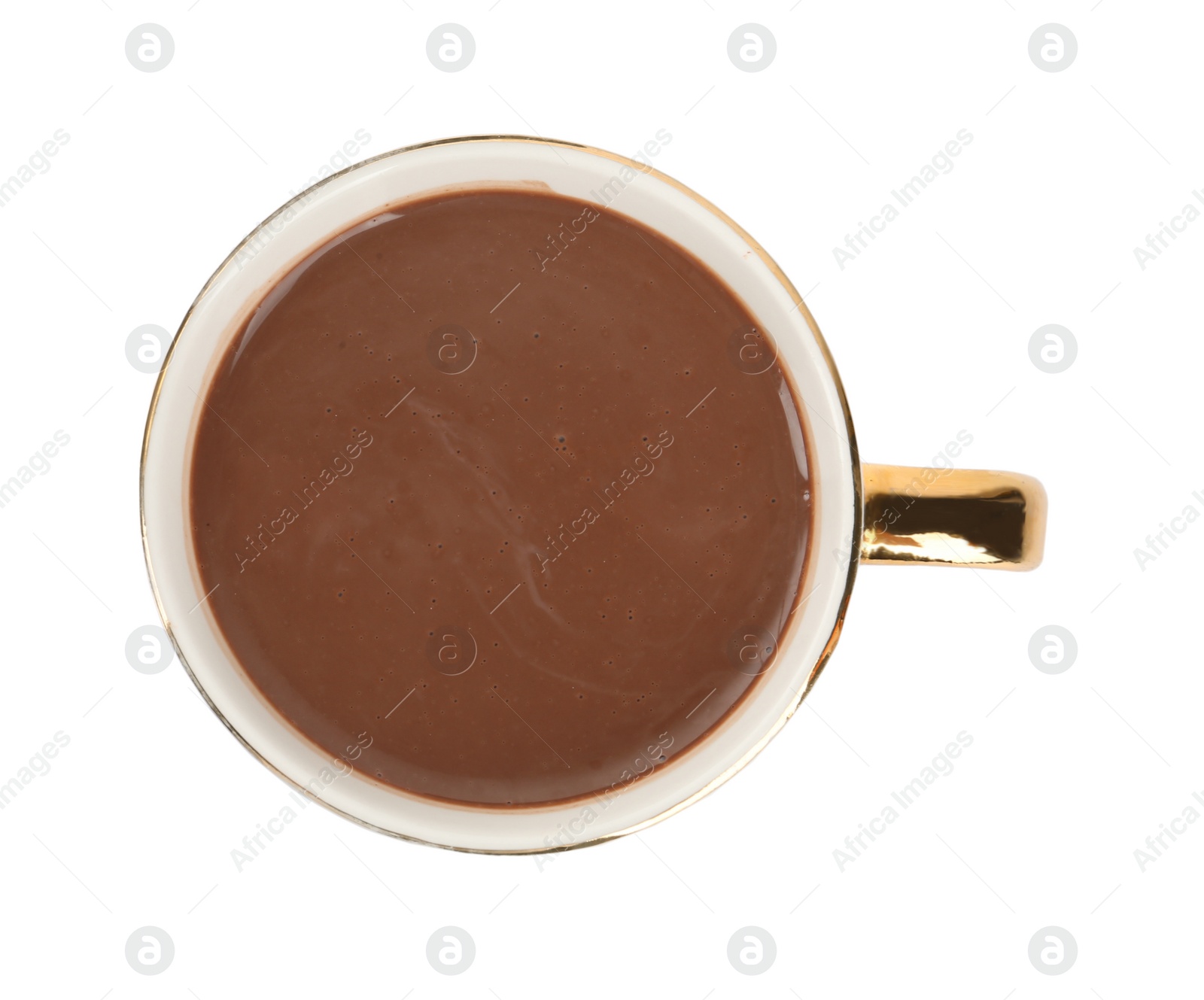 Photo of Cup of delicious hot chocolate isolated on white, top view