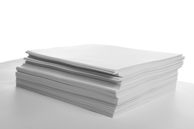 Photo of Stack of blank papers on white background