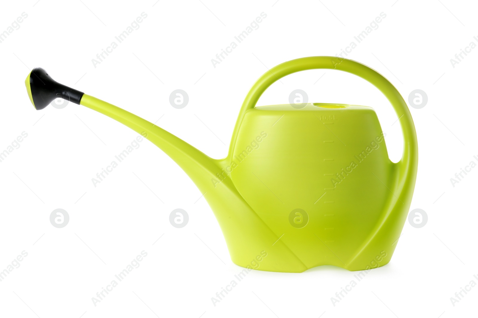 Photo of Green plastic watering can isolated on white