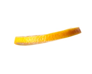 Photo of Slice of ripe orange on white background