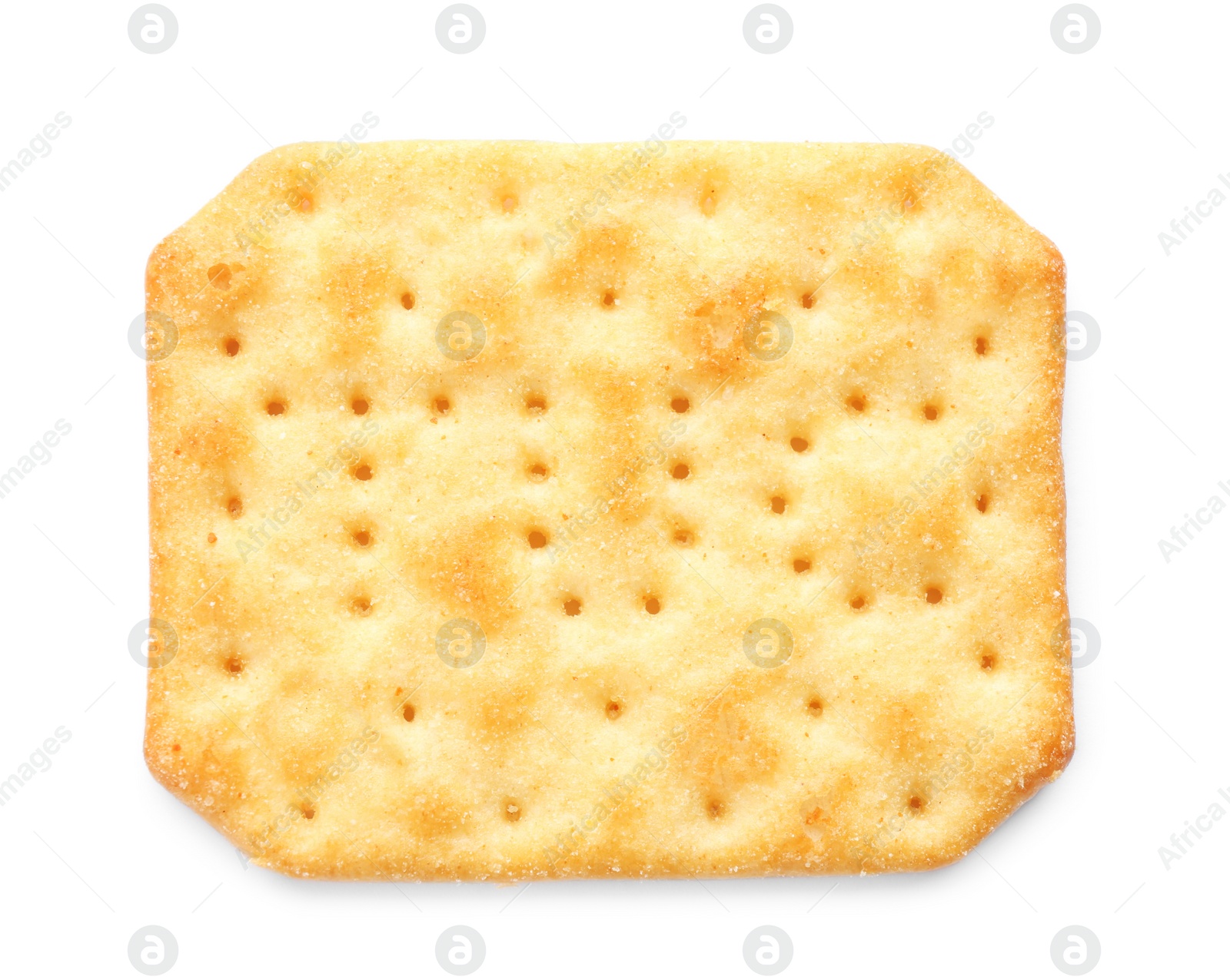 Photo of Delicious crispy cracker isolated on white, top view