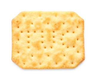 Delicious crispy cracker isolated on white, top view