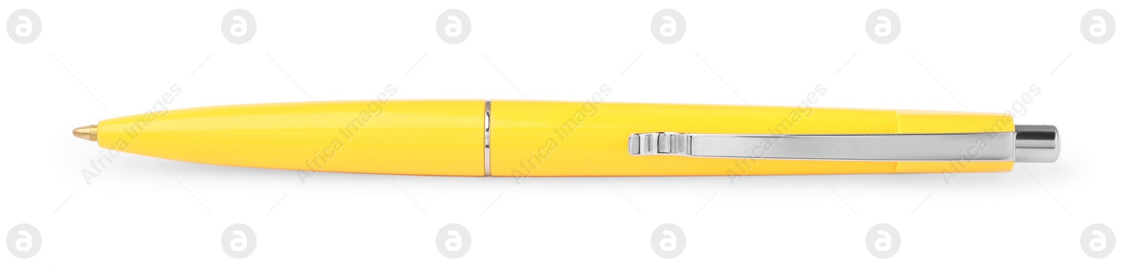 Photo of New stylish yellow pen isolated on white