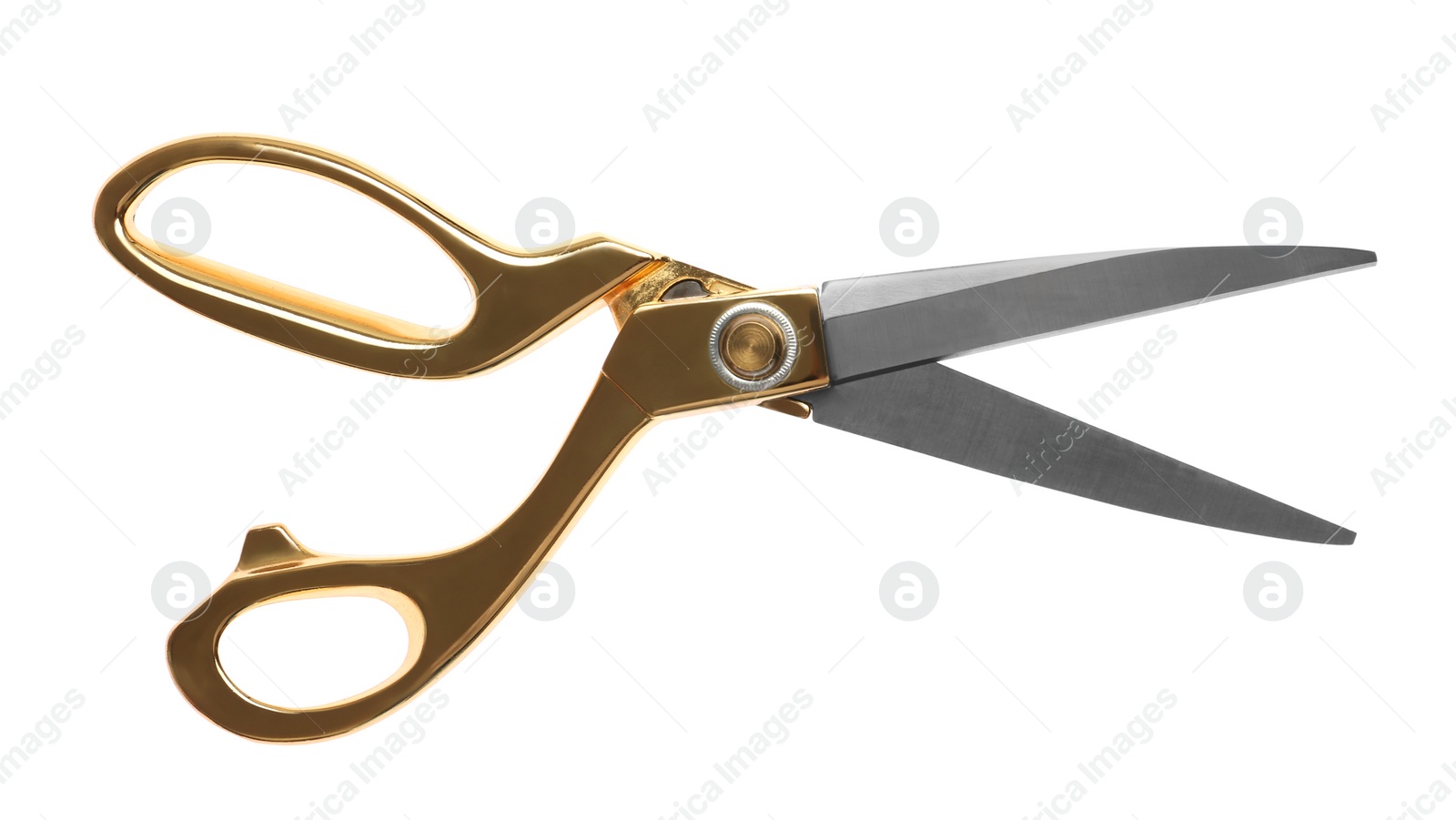 Photo of Tailor's scissors isolated on white, top view