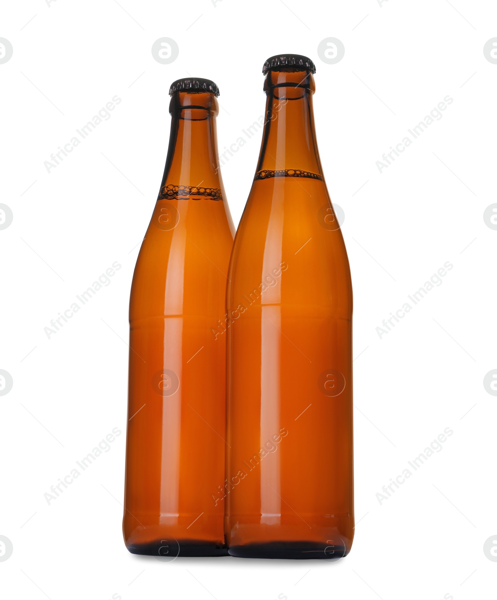 Photo of Brown bottles with beer isolated on white