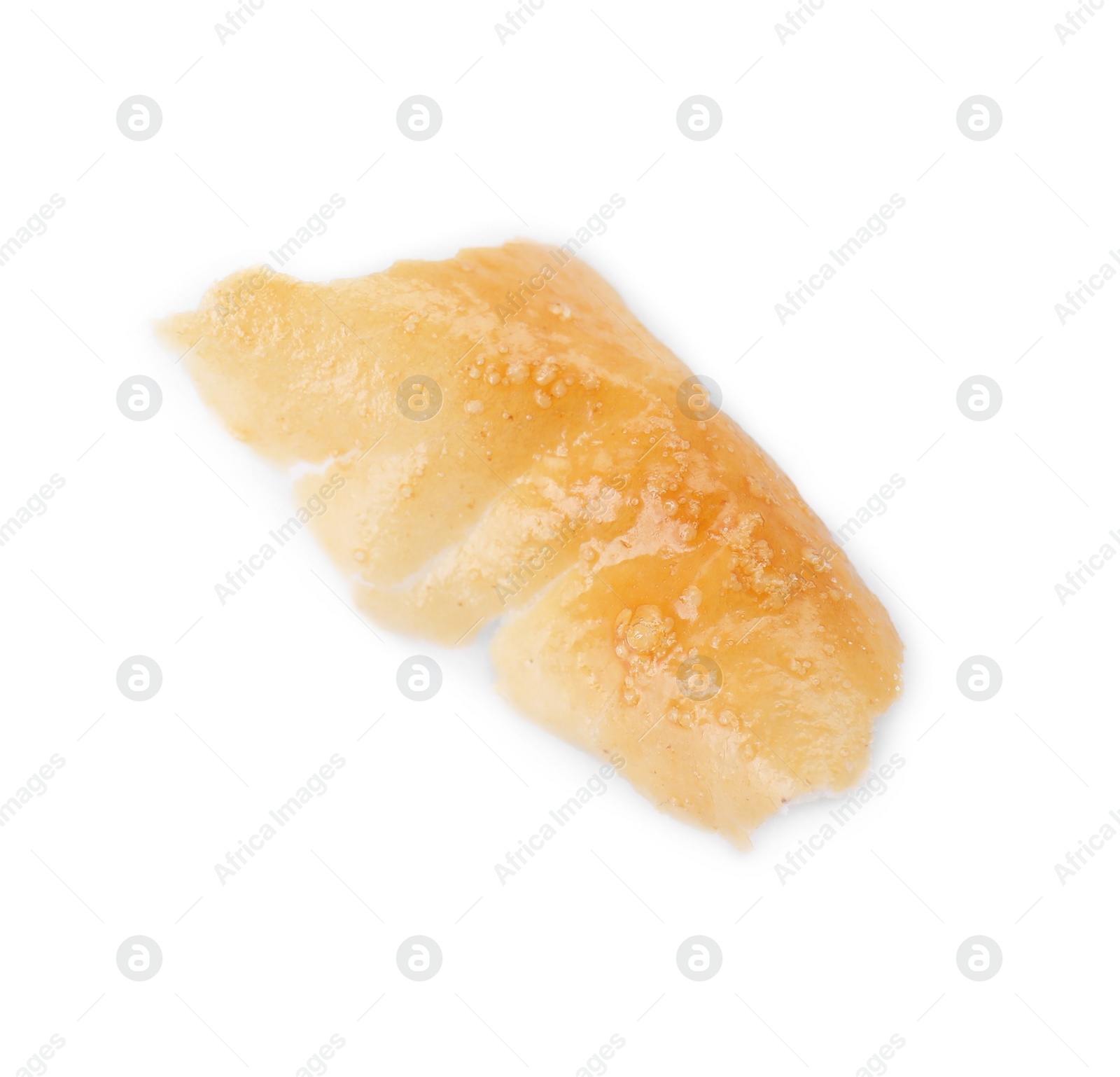 Photo of Crumble of delicious fresh puff pastry isolated on white, top view