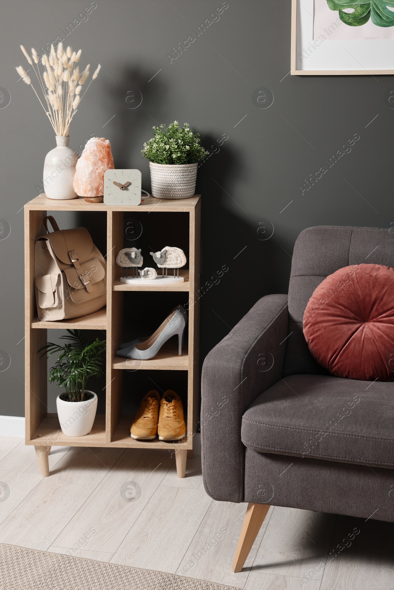 Photo of Modern hallway interior with stylish furniture and decorative elements